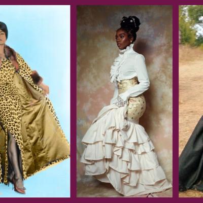 Inspiration slide. Eartha Kitt leopard print and Black models in 18900s clothing.