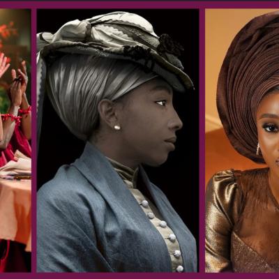 Inspiration slide. Black women wearing geles and headscarves.