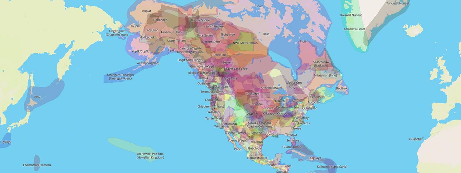A map of North America that represents the traditional lands of Indigenous tribes