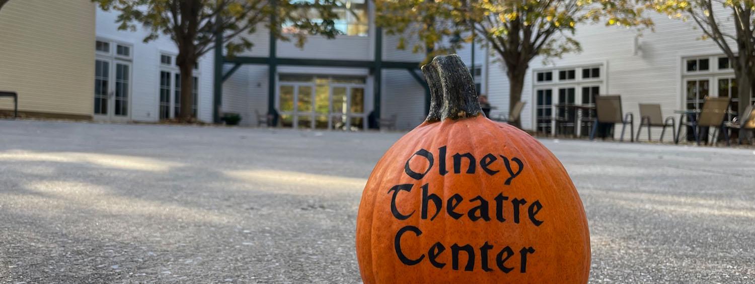 Pumpkin with Olney Theatre Center written across it