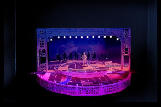 Image of The Music Man set model, lit in pink and blue